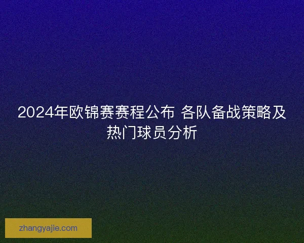 2024年欧锦赛赛程公布 各队备战策略及热门球员分析