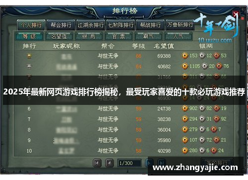 2025年最新网页游戏排行榜揭秘，最受玩家喜爱的十款必玩游戏推荐
